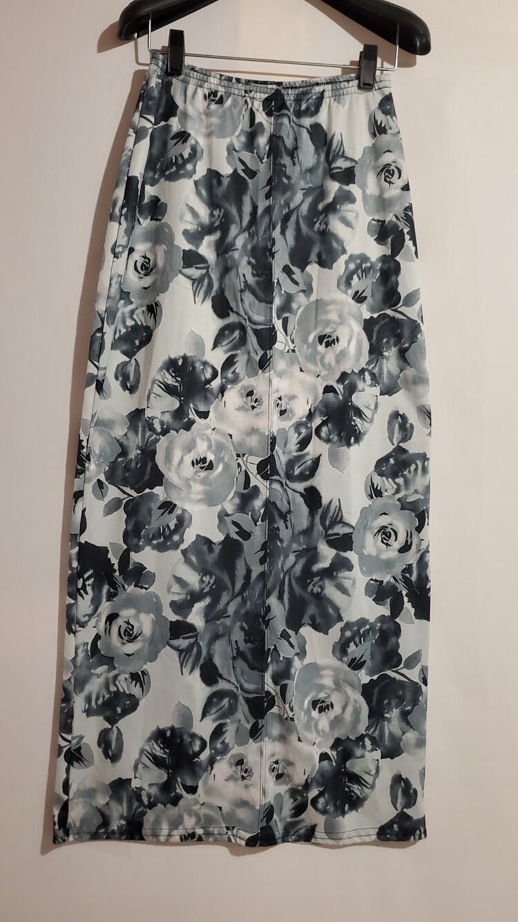 Coolwear Vintage 90s Y2K Rose Pull On Maxi Skirt Womens Size M Back Slit Gray